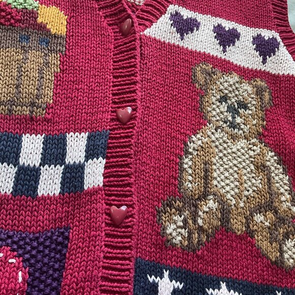 VTG Karen Scott Hand Knits Large Sweater Vest Fall Patriotic Country Teddy Bear - Picture 6 of 7